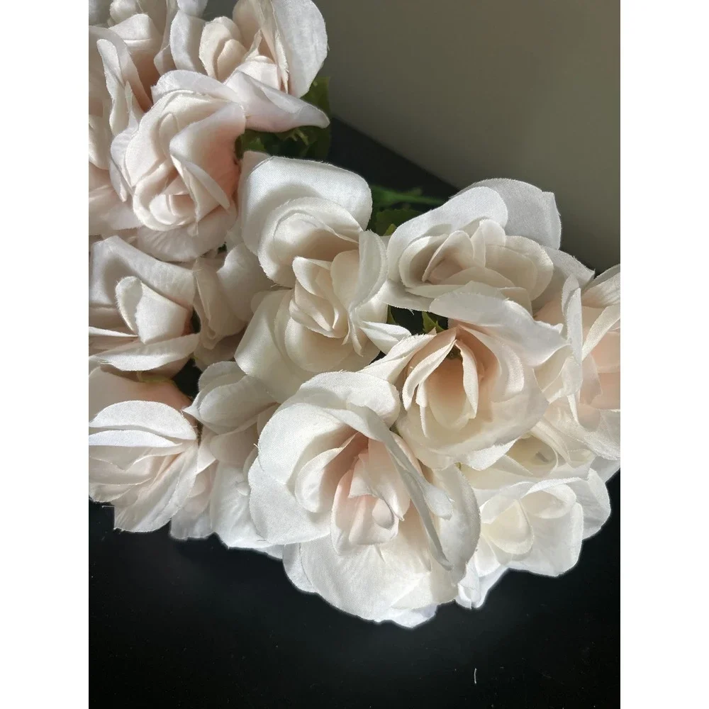 Artificial Cream White Rose Bouquet Silk Floral Stems Wedding Home Decor 13 Inch